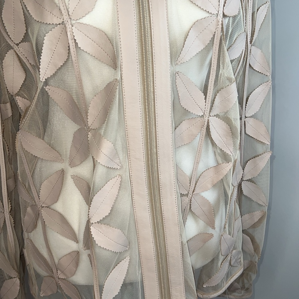🌟VINTAGE NWOT BAGATELLE LEATHER NEW LEAF MESH JACKET IN ECRU SIZE L - Picture 9 of 16